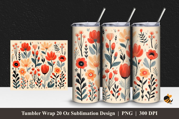 Retro Flowers Tumbler Wrap Sublimation Design 1 example image 1