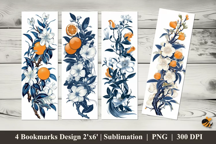 Flowers and Citrus Bookmarks Sublimation Design