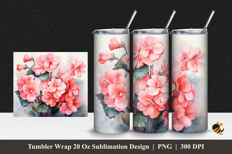 Begonia Flower Tumbler Wrap Sublimation Design 1 example image 1
