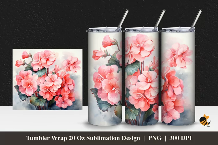 Begonia Flower Tumbler Wrap Sublimation Design 1