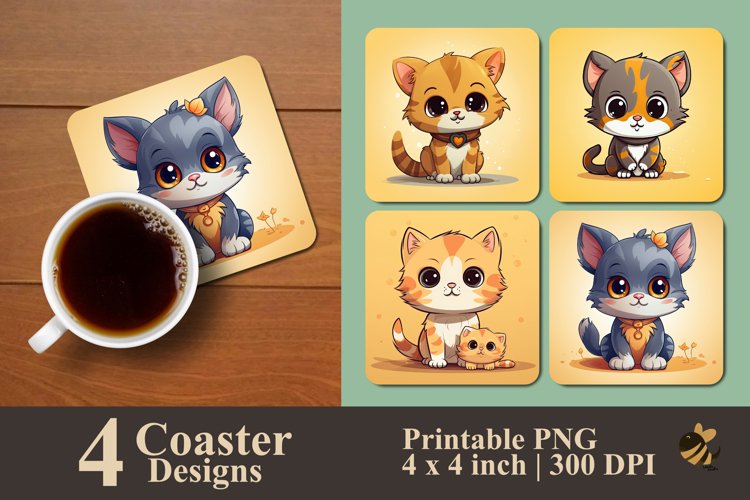 Cute Cat Coaster Sublimation Designs example image 1
