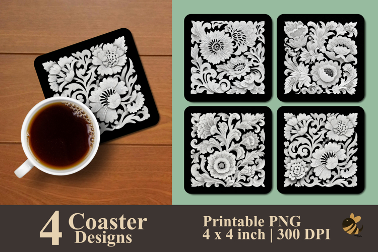 Elegant Carved Petals Coaster Sublimation Design