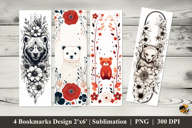 Bear Head Flower Bookmarks Sublimation Design