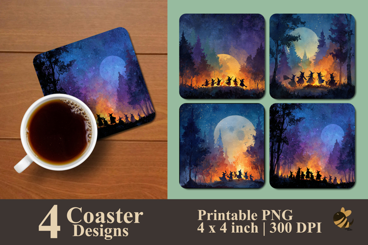 Witch Halloween Party Coaster Sublimation Design