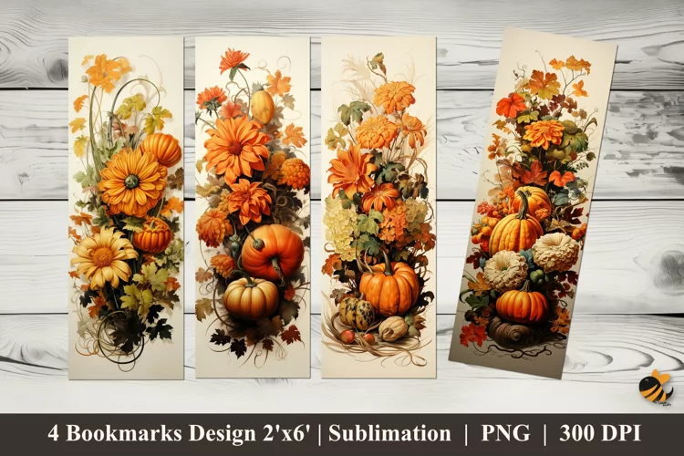 Flowers and Pumpkin Bookmarks Sublimation Design