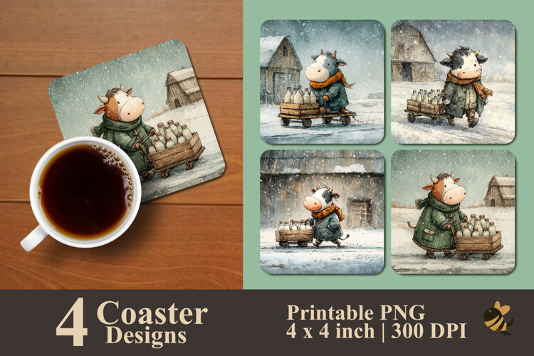 Milk Delivery Cow Coaster Sublimation Design example image 1