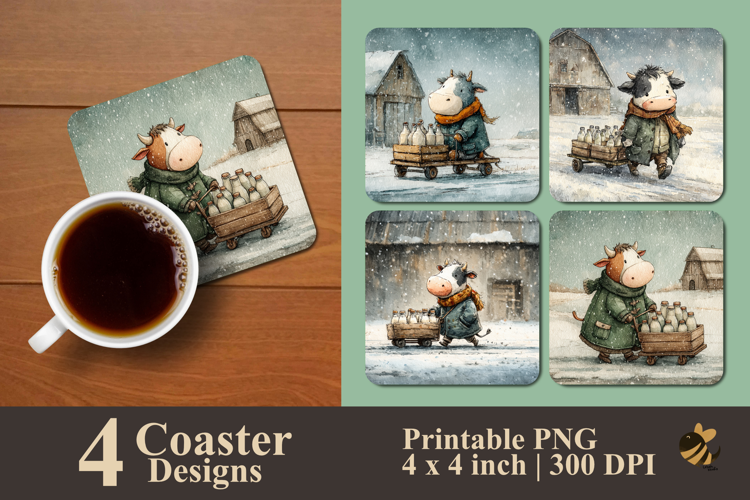 Milk Delivery Cow Coaster Sublimation Design