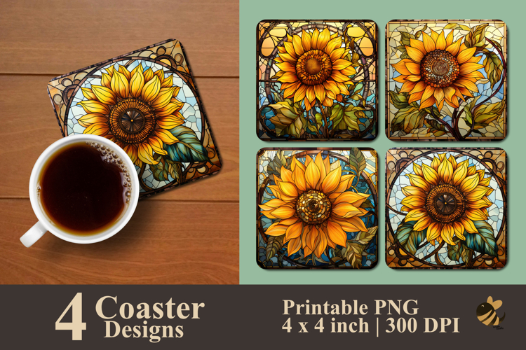 Stained Glass Sunflower Coaster Sublimation Design
