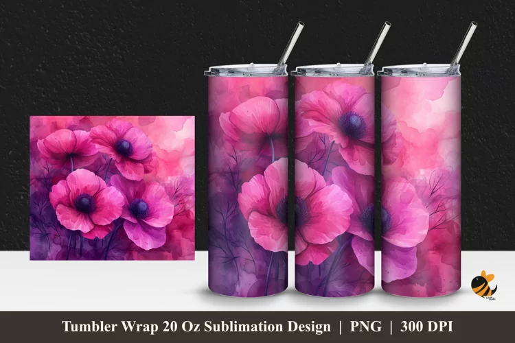 Painting Anemone Tumbler Wrap Sublimation Design 1