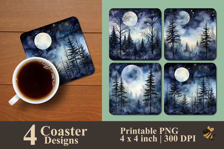 Misty Pine Forest Coaster Sublimation Design