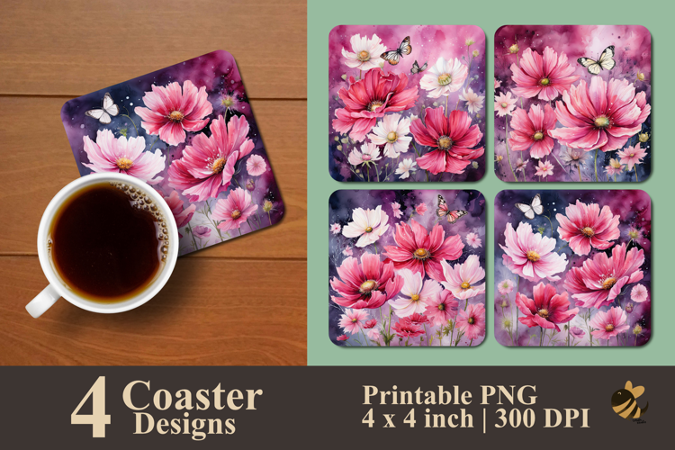 Cosmos Flower Butterfly Coaster Sublimation Design