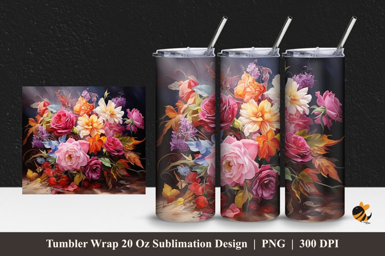 Realistic Flowers Tumbler Wrap Sublimation Design 1