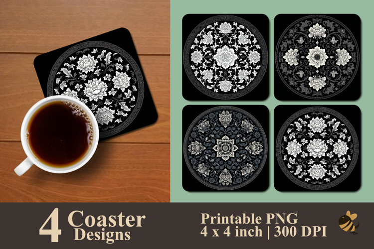 Circle Flower Ornament Coaster Sublimation Design