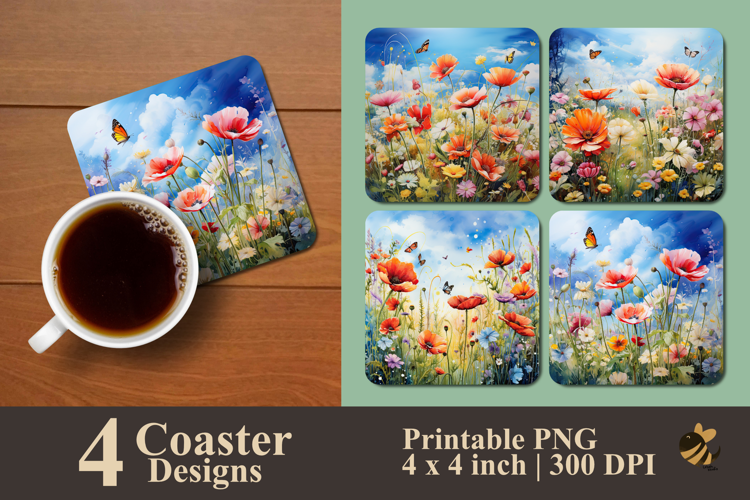 Scenic Meadow Filled With Flowers Coaster Sublimation Design