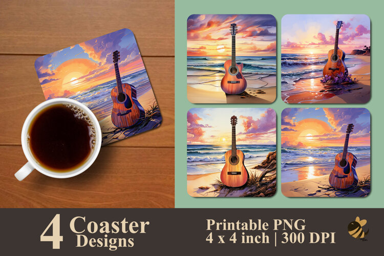 Ocean Guitar Harmony Coaster Sublimation Design example image 1