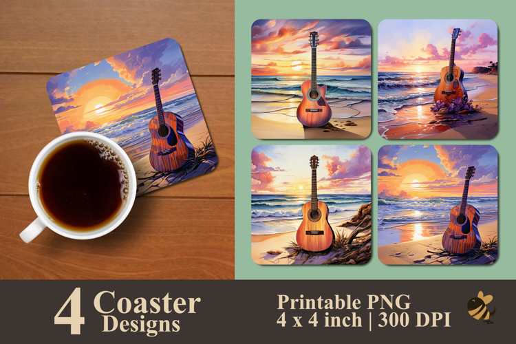 Ocean Guitar Harmony Coaster Sublimation Design