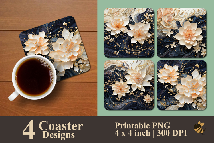 Midnight Botanical Flow Coaster Sublimation Design
