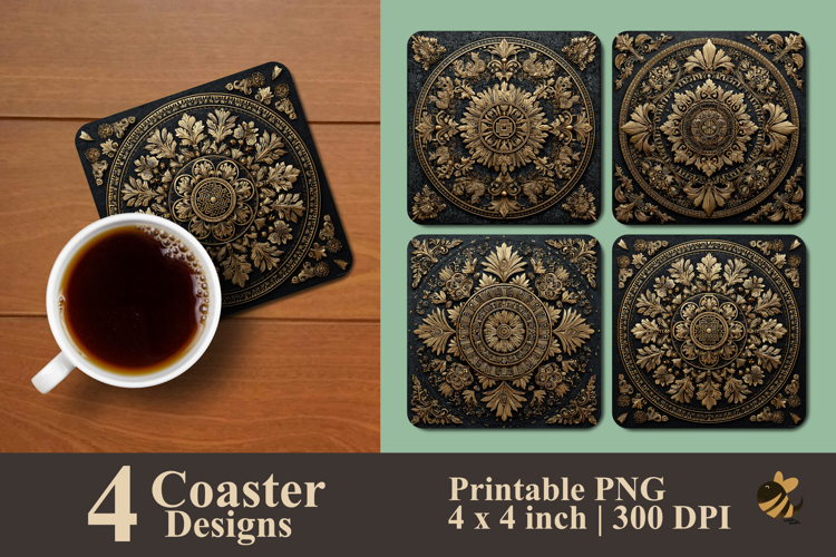 Golden European Art Coaster Sublimation Design
