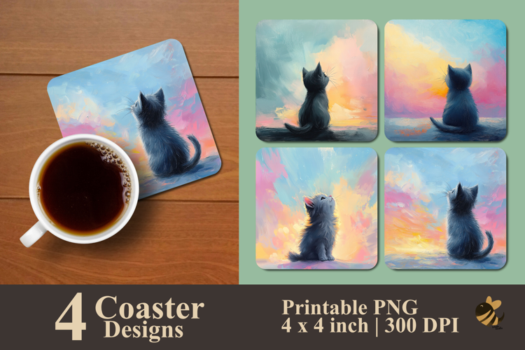 Painting Black Cat Coaster Sublimation Design