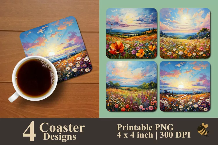 Wildflowers Colorful Coaster Sublimation Designs