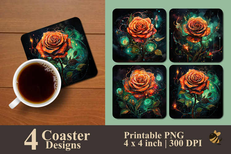 Lava Glow Rose Coaster Sublimation Design