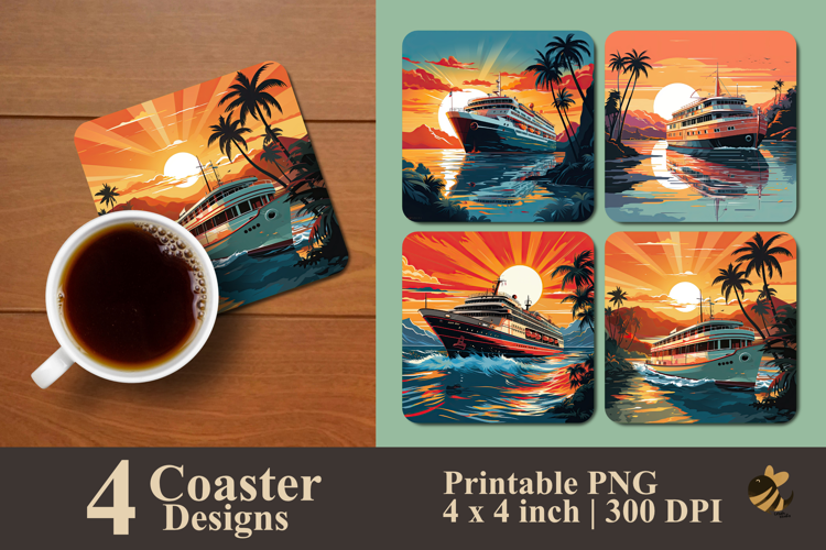 Ship At Dusk Coaster Sublimation Design