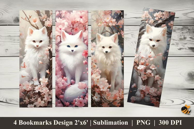 White Fox Bookmarks Sublimation Design