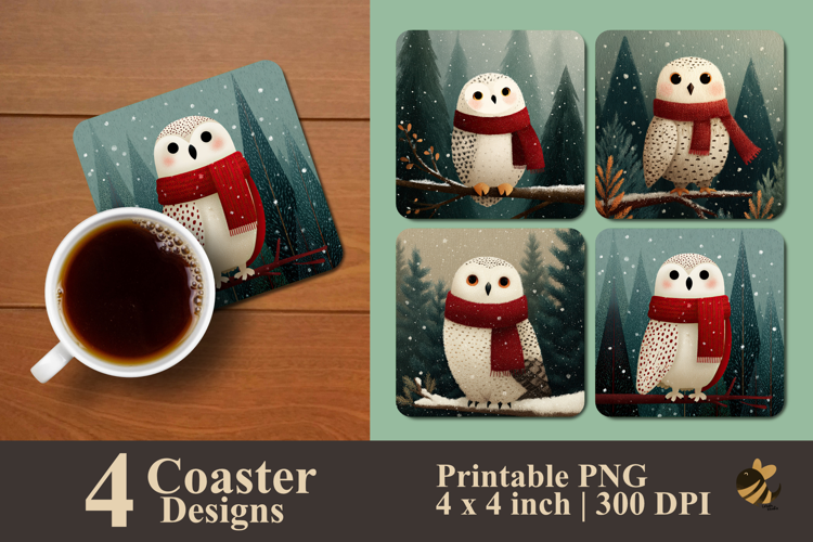 Snowy Owl Delight Coaster Sublimation Design