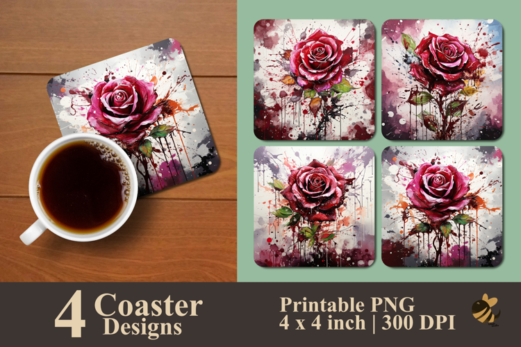 Painting Maroon Rose Coaster Sublimation Design