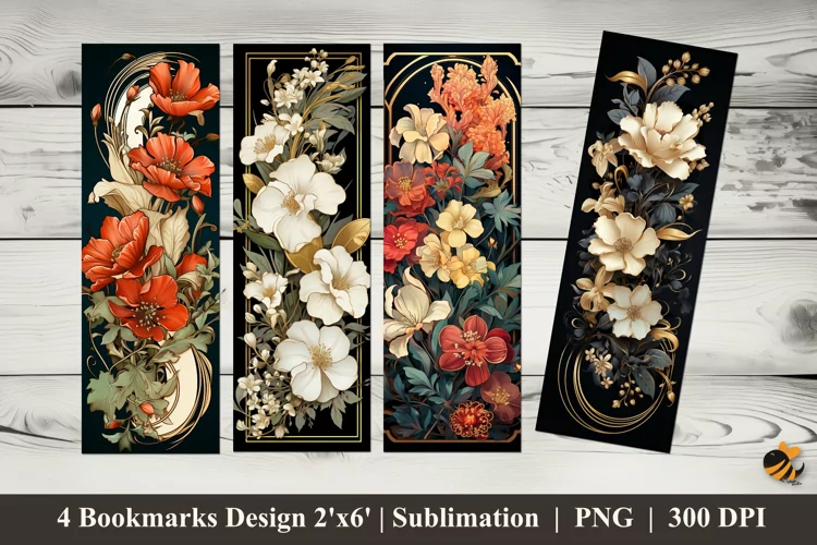 Elegant Floral Border Bookmarks Sublimation Design