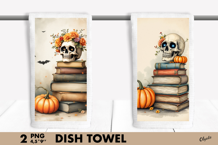 Vintage Book Stack, Halloween Dish Towel Sublimation PNG