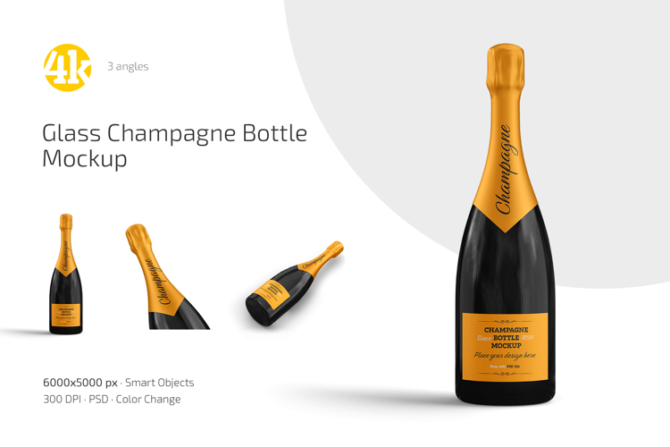 Glass Champagne Bottle Mockup Set