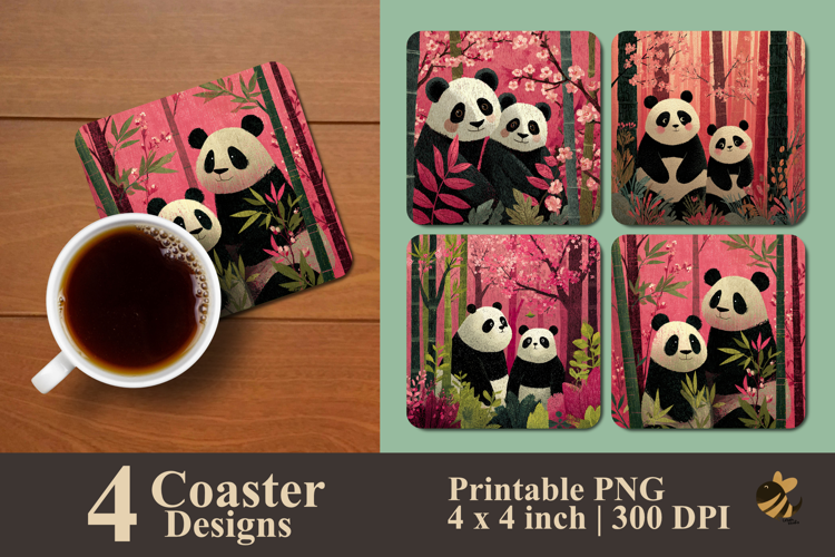 Two Cute Panda In The Forest Coaster Sublimation Design