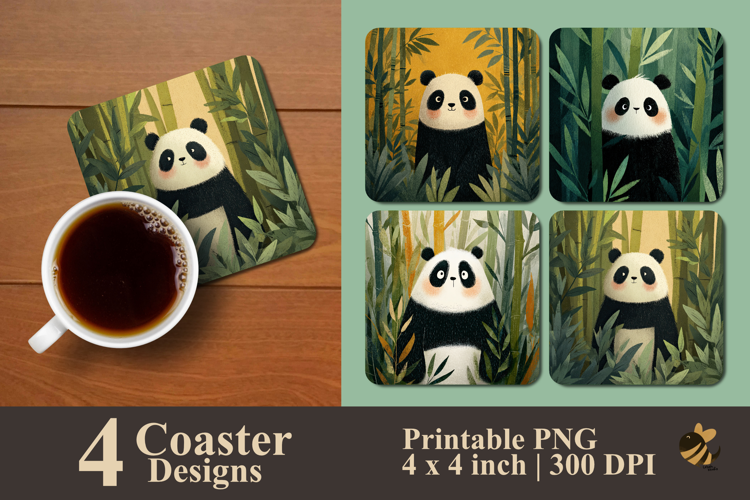 Cute Panda In The Bamboo Forest Coaster Sublimation Design