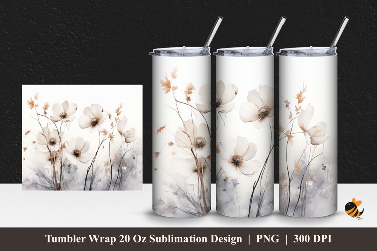 White Flower Tumbler Wrap Sublimation Design 1 example image 1