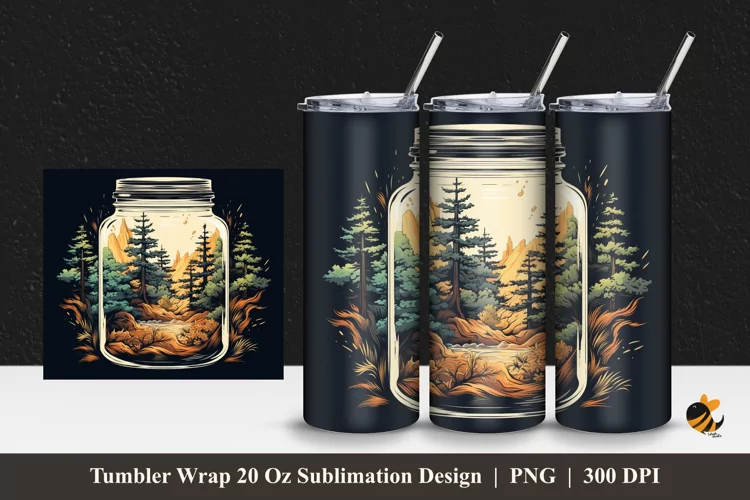 Pine Forest and Jar Tumbler Wrap Sublimation Design 1