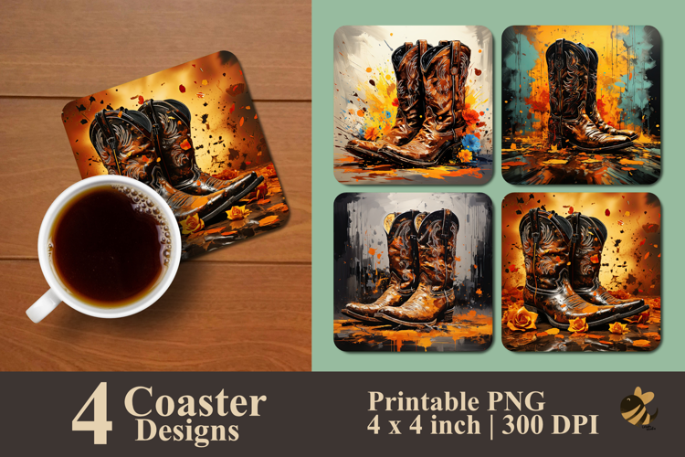 Cowboy Boots Coaster Sublimation Design