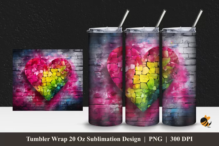 Painting Heart Tumbler Wrap Sublimation Design 1