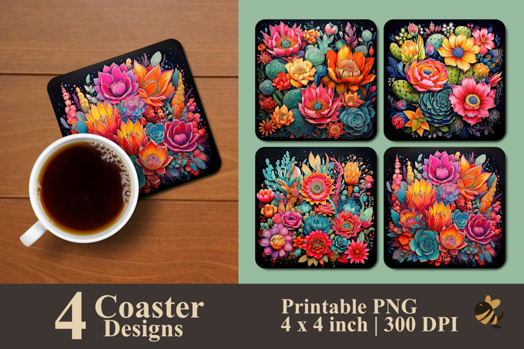 Blooming Cactus Coaster Sublimation Design