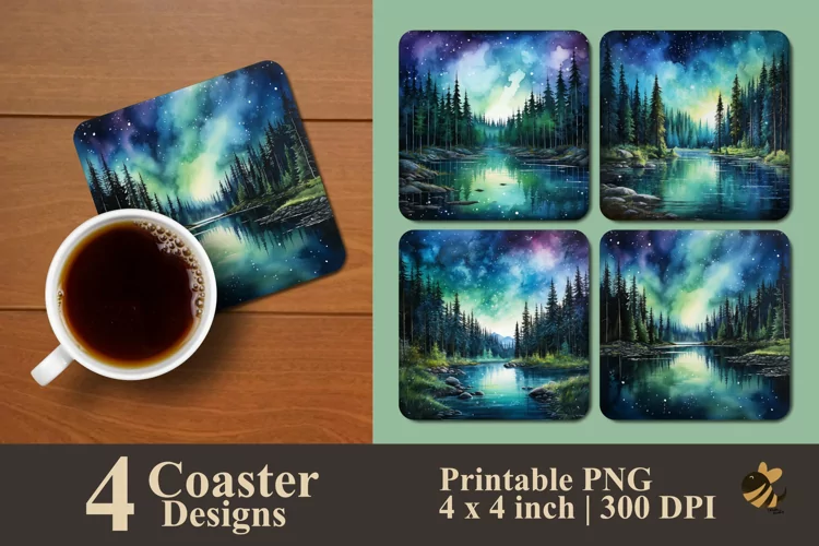 Watercolor Beauty Lake Coaster Sublimation Designs