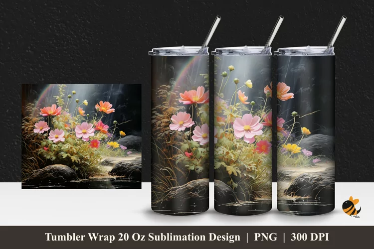 Dark Garden Tumbler Wrap Sublimation Design 1