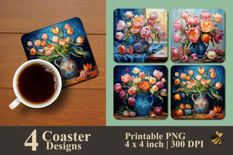 Abstract Tulip Flower Coaster Sublimation Designs