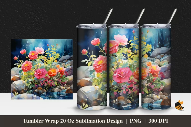 Beauty Wild Roses Tumbler Wrap Sublimation Design 1