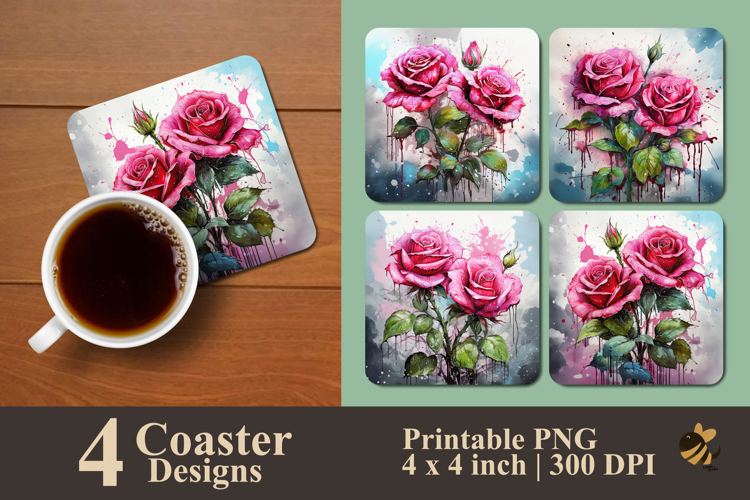 Double Delight Rose Coaster Sublimation Design