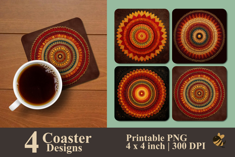 Mystic Sun Mandala Coaster Sublimation Design