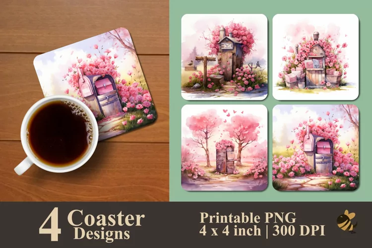 Pink Garden Coaster Sublimation Designs