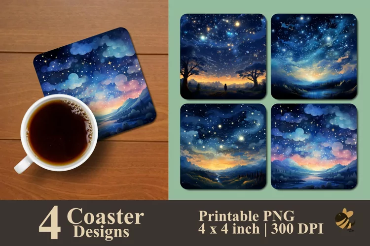 Starry Night Coaster Sublimation Designs