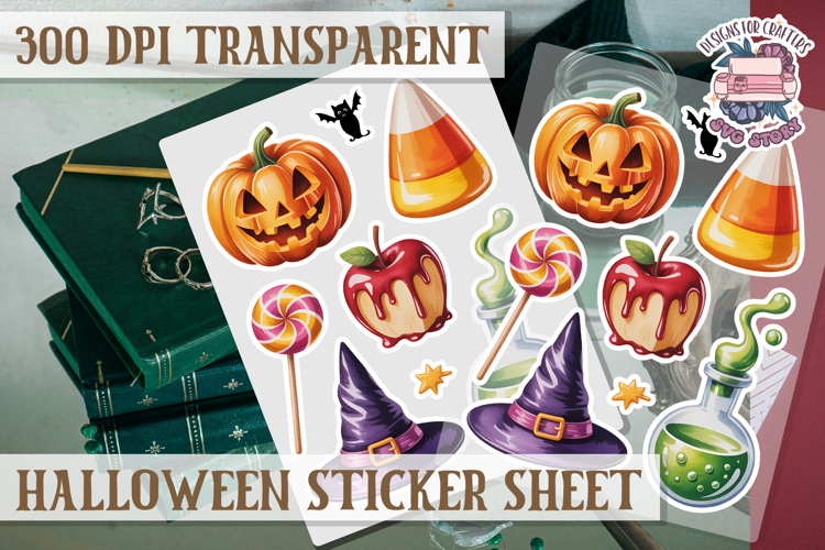 Halloween sticker sheet Creepy Scrapbook PNG Funny Skulls example image 1