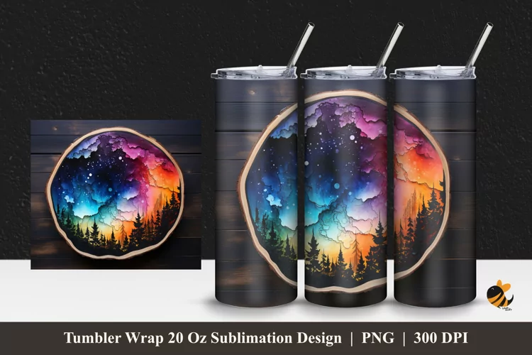 Painting At Wooden Slice Tumbler Wrap Sublimation Design 1