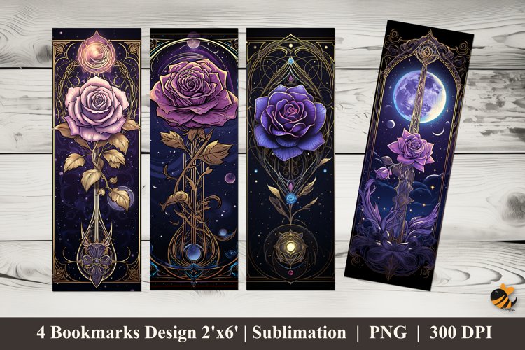 Purple Rose Gold Bookmarks Sublimation Design example image 1